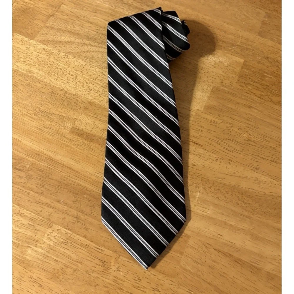 BURMA BIBAS Silk Neck Tie, Black and Silver Silk Tie